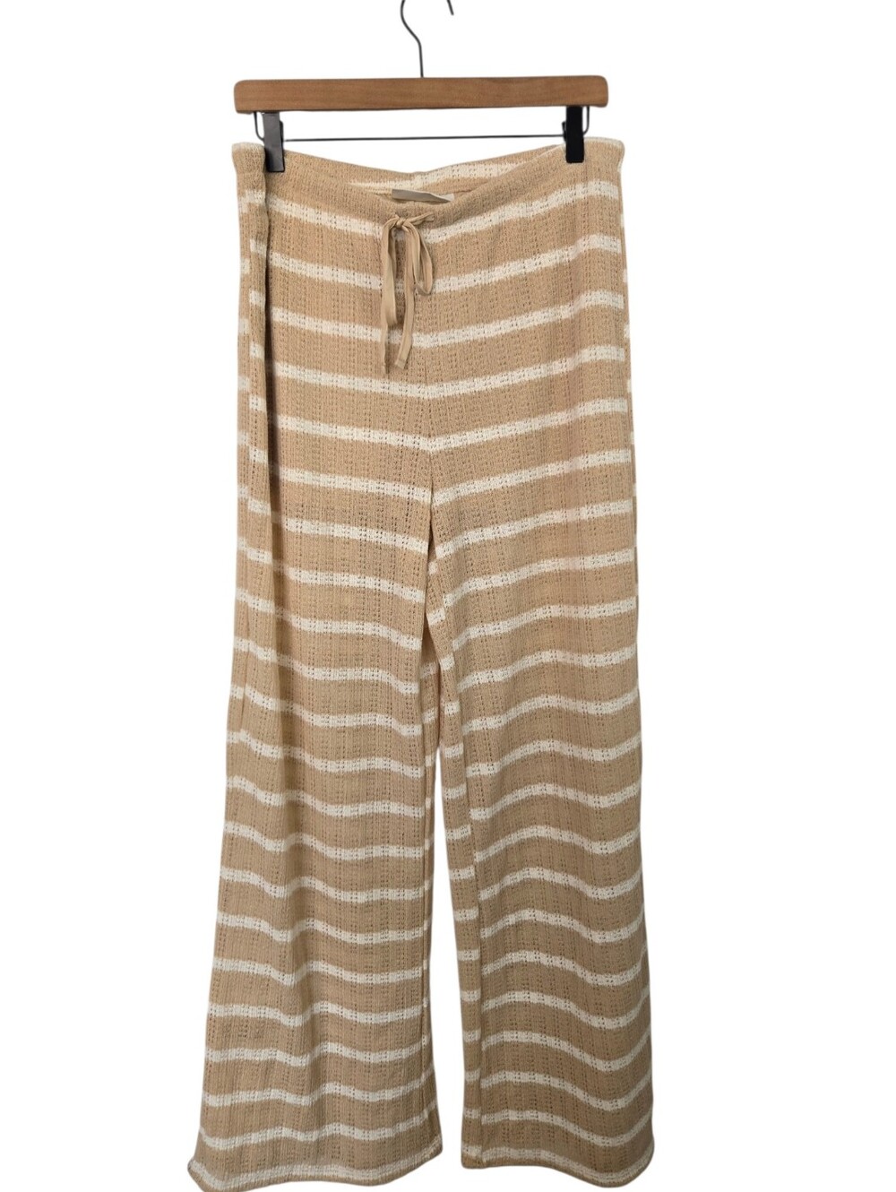 🤍 NWT No Boundaries Beige & Cream Striped Crochet Knit Vest + Wide Leg Pants Se - Picture 6 of 6